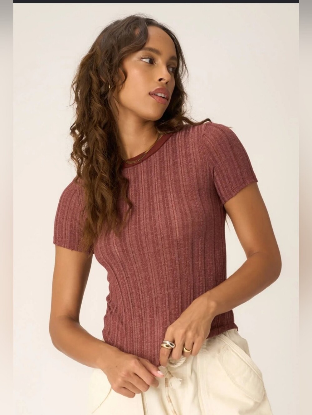 Project Social T Ribbed Short Sleeve Top in Dusty Rose